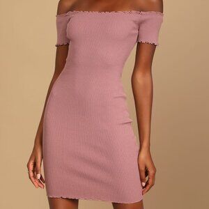 Growing Bolder Dusty Plum Ribbed Off-the-Shoulder Bodycon Dress